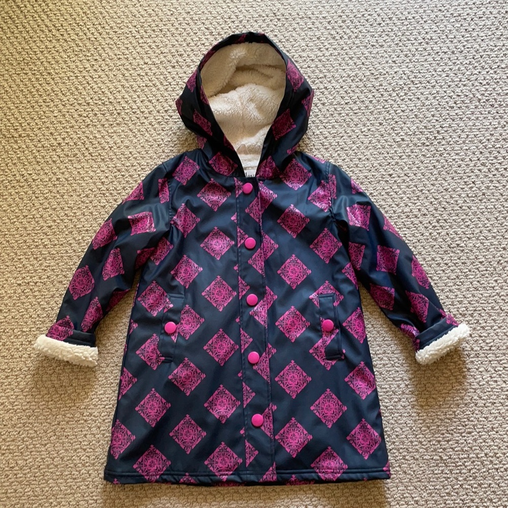 Hatley girls waterproof fleece lined raincoat sz 7